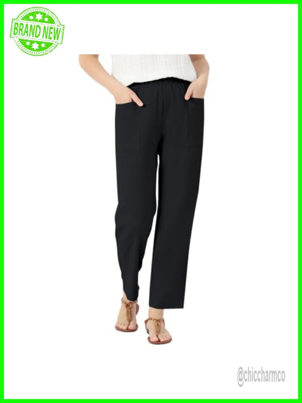 Linen Casual Summer Wide Leg High Waist Pants with Pockets